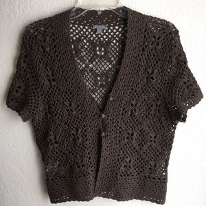 Ann Taylor Crochet Open Knit Brown Sweater